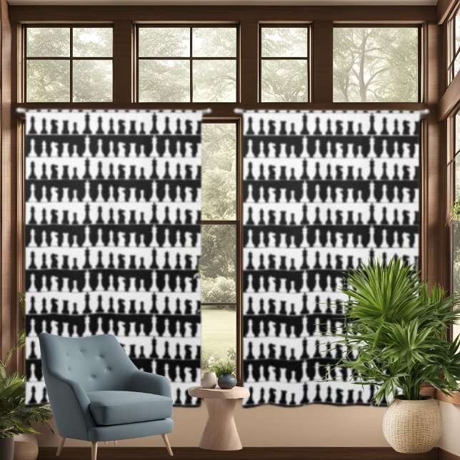 Chess Pieces Black White Pattern Drapes Curtains (Chess Pieces Black White Pattern Drapes Curtains)