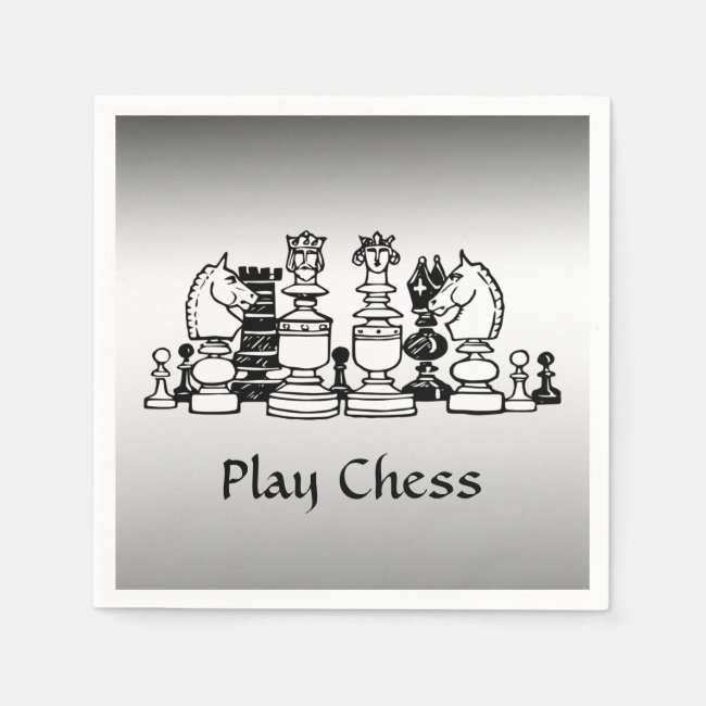 Chess Pieces Black White Silver Paper Napkins