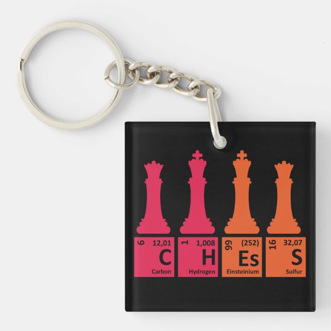 Chess Pieces Chemistry Elements Acrylic Keychain (Front)