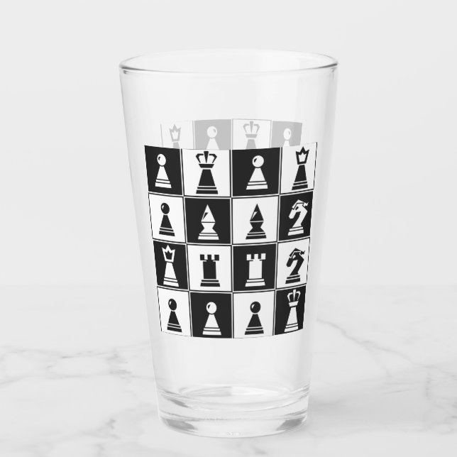 Chess Pieces Design Drinking Glass (Front)