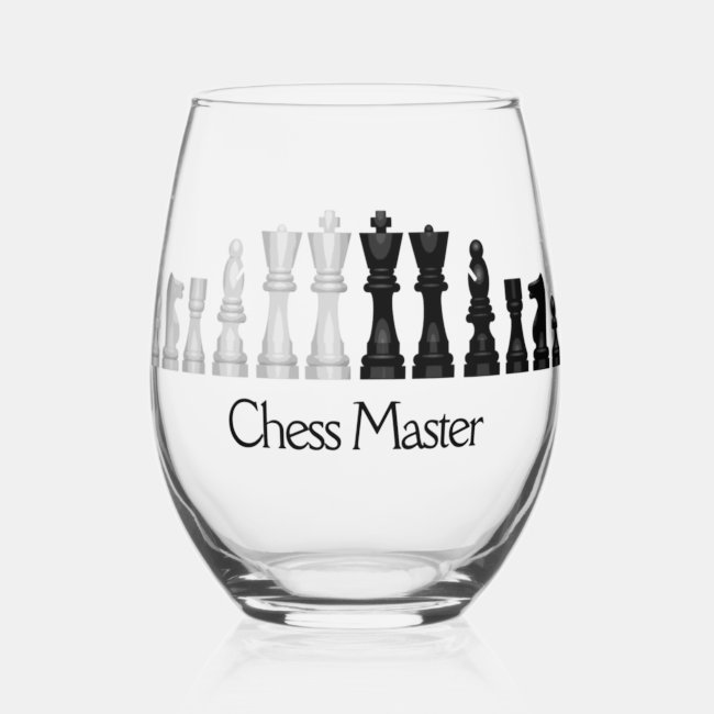 Chess Pieces Design Stemless Wine Glass