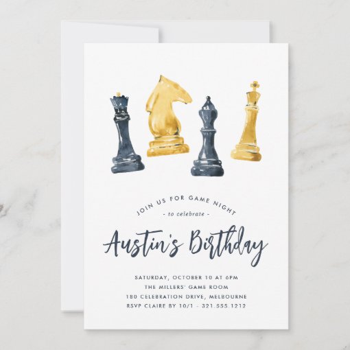 Chess Pieces Game Night Kids Birthday Party Invitation | Zazzle