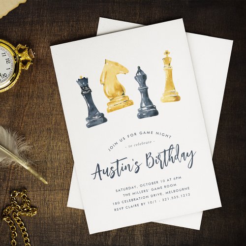 Chess Pieces Game Night Kids Birthday Party Invitation