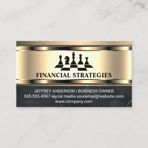 Chess Pieces  Gold Metallic Marble  Finance Business Card