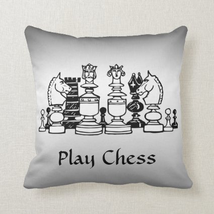 Chess Pieces in Black and White Silver Pillow