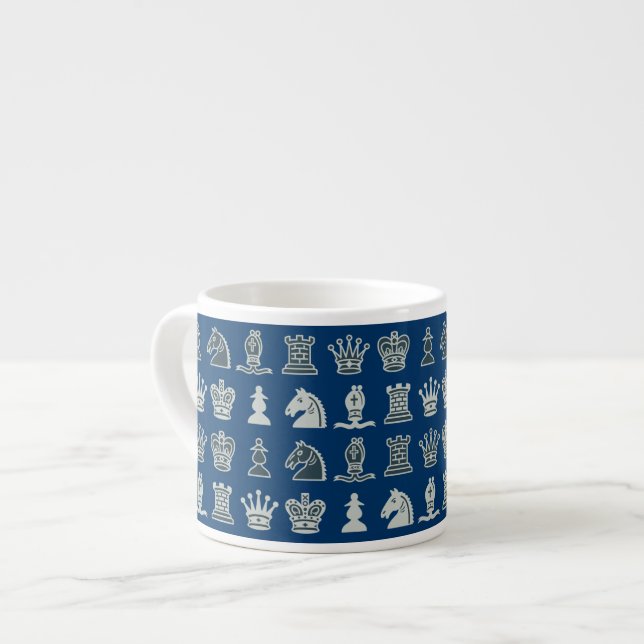 Chess Pieces in Rows Blue Expresso Mug (Front Left)