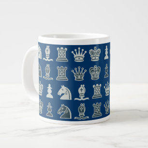 Chess Pieces in Rows Blue Jumbo Mug