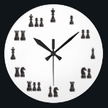 Chess pieces large clock<br><div class="desc">Wallclock with the black chess pieces representing their real value on chess, totally customizable.</div>