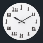 Chess pieces large clock<br><div class="desc">Wallclock with the black chess pieces representing their real value on chess, totally customizable.</div>