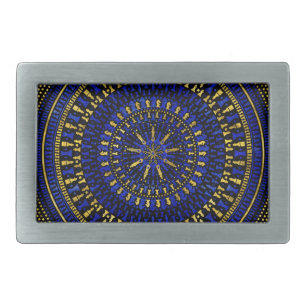 Chess Pieces Mandala - Lapis Lazuli and Gold Belt Buckle