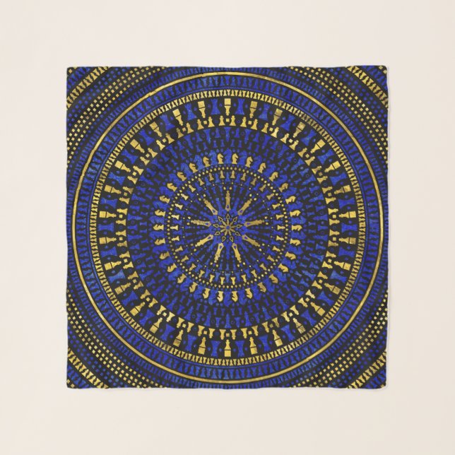Chess Pieces Mandala - Lapis Lazuli and Gold Scarf (Front)