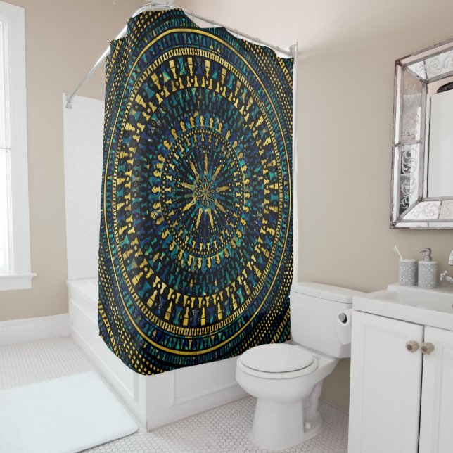 Chess Pieces Mandala - Marble and Golden texture Shower Curtain (In Situ)