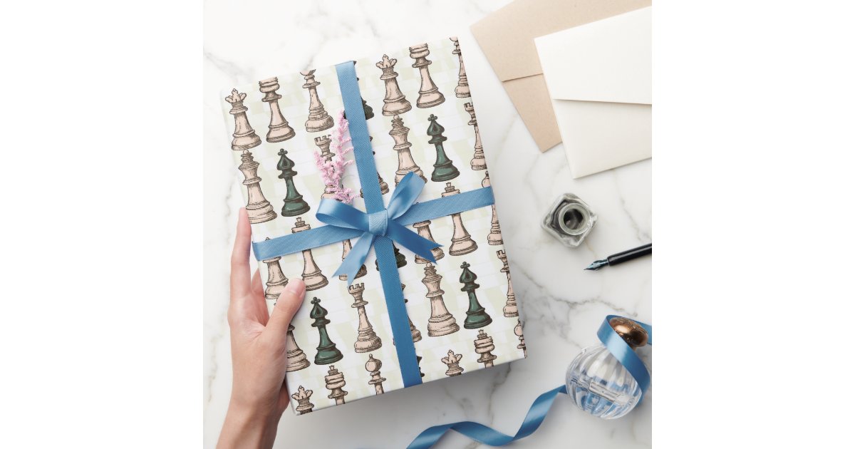Chess Pieces Modern White and Green Classic Wrapping Paper | Zazzle