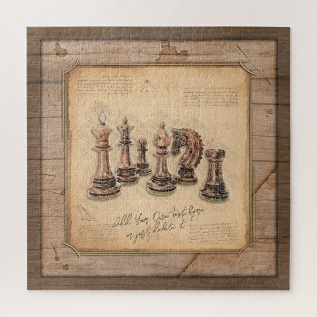 Chess Pieces on Grunge Wooden Board Player Gift Jigsaw Puzzle (Vertical)