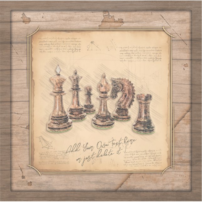 Chess Pieces on Grunge Wooden Board Player Gift Sticker (Front)