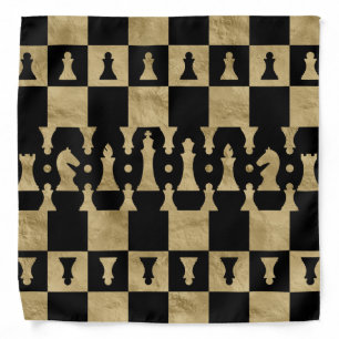 Chess Pieces Pattern - black and gold Bandana