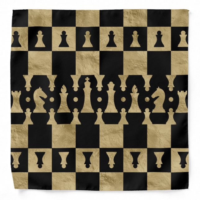 Chess Pieces Pattern - black and gold Bandana (Front)
