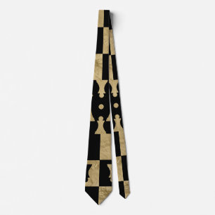 Chess Pieces Pattern - black and gold Neck Tie