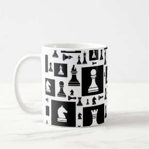 Chess Pieces Pattern - Black and white Coffee Mug