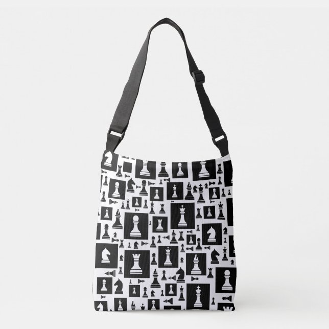Chess Pieces Pattern - Black and white Crossbody Bag (Front)