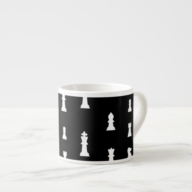 Chess pieces pattern - black and white espresso cup (Front Right)