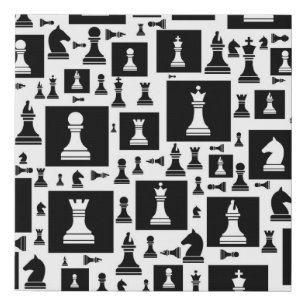 Chess Pieces Pattern - Black and white Faux Canvas Print