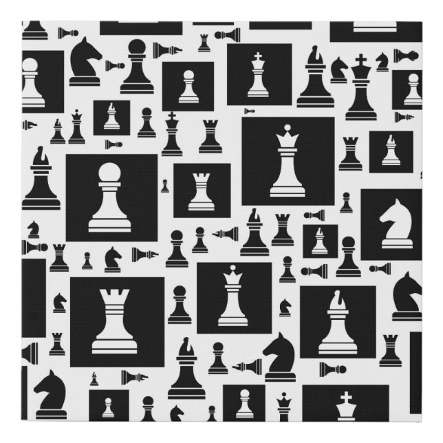 Chess Pieces Pattern - Black and white Faux Canvas Print (Front)