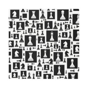 Chess Pieces Pattern - Black and white Metal Print