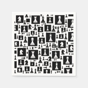 Chess Pieces Pattern - Black and white Napkins
