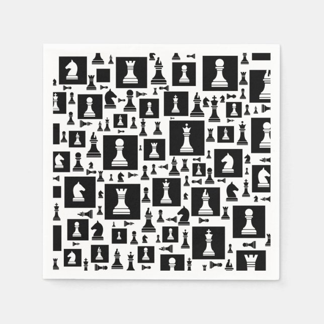 Chess Pieces Pattern - Black and white Napkins (Front)
