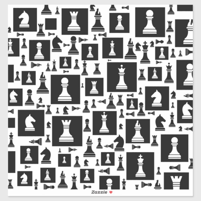 Chess Pieces Pattern - Black and white Sticker (Sheet)