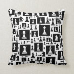 Chess Pieces Pattern - Black and white Throw Pillow