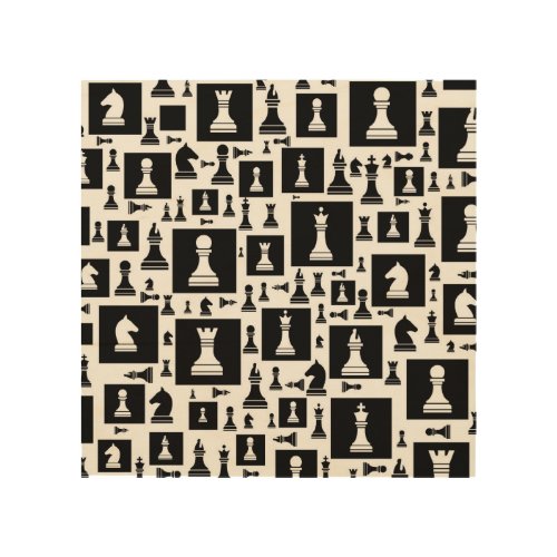 Chess Pieces Pattern _ Black and white Wood Wall Art