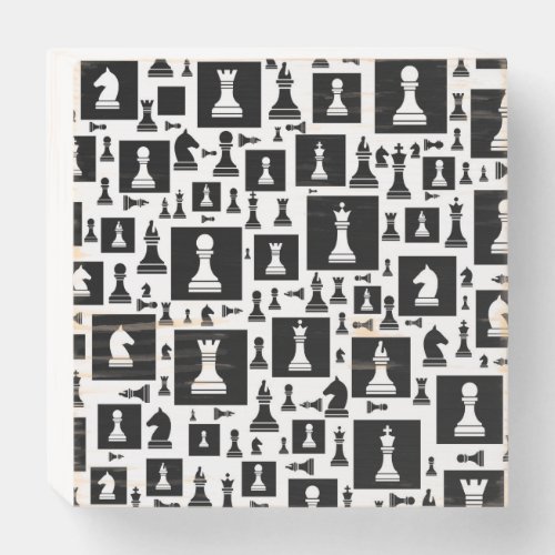 Chess Pieces Pattern _ Black and white Wooden Box Sign