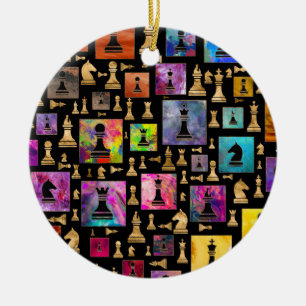 Chess Pieces Pattern - Paint and Gold Ceramic Ornament