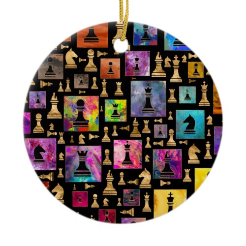 Chess Pieces Pattern - Paint and Gold Ceramic Ornament