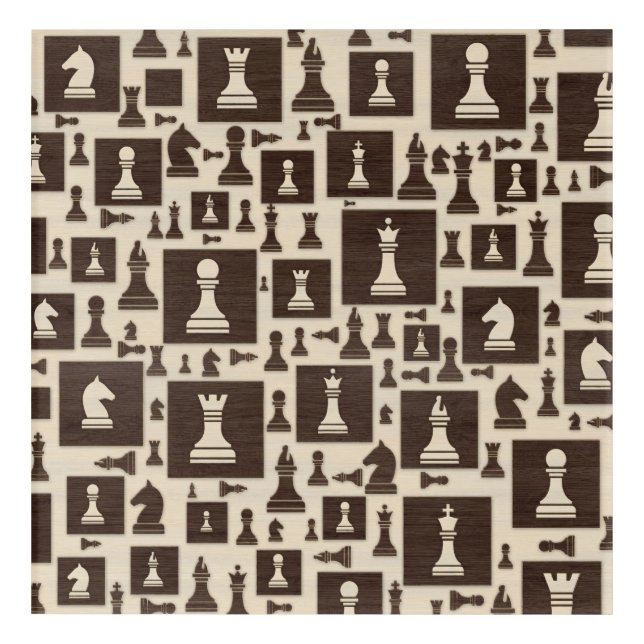 Chess Pieces Pattern - Wooden Texture Acrylic Print (Front)