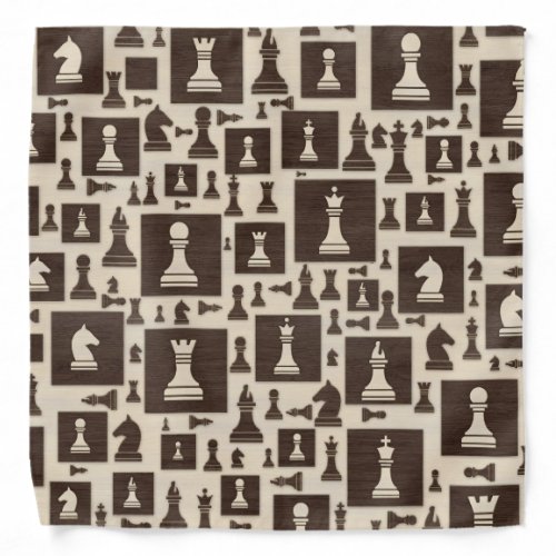 Chess Pieces Pattern _ Wooden Texture Bandana