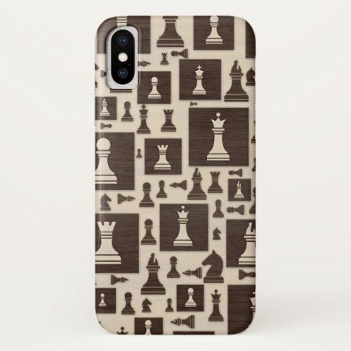 Chess Pieces Pattern _ Wooden Texture iPhone XS Case