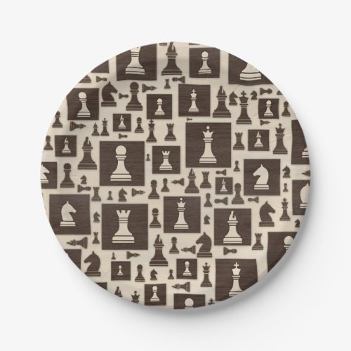 Chess Pieces Pattern _ Wooden Texture Paper Plates