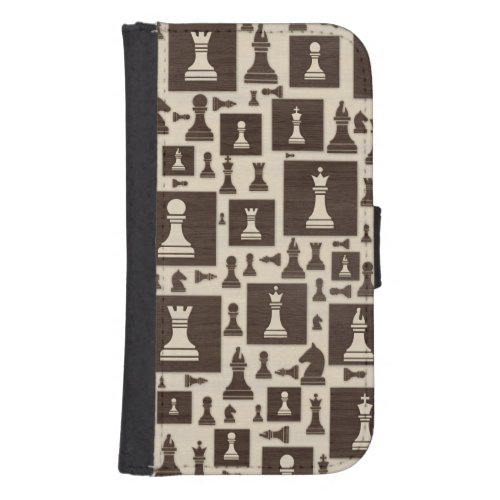 Chess Pieces Pattern _ Wooden Texture Galaxy S4 Wallet Case