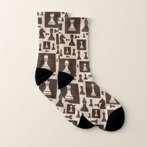 Chess Pieces Pattern _ Wooden Texture Socks