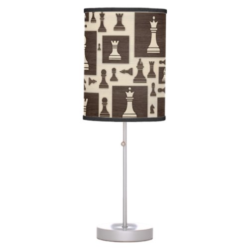 Chess Pieces Pattern _ Wooden Texture Table Lamp