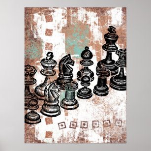  reoqeosy Graffiti Banksy Chess Decor Wall Art Chess Game Room  Wall Art International Chess Pictures Canvas Painting Pop Art Framed  Artwork for Game Room Living Room Bedroom 12''x16'', Pinkche1: Paintings