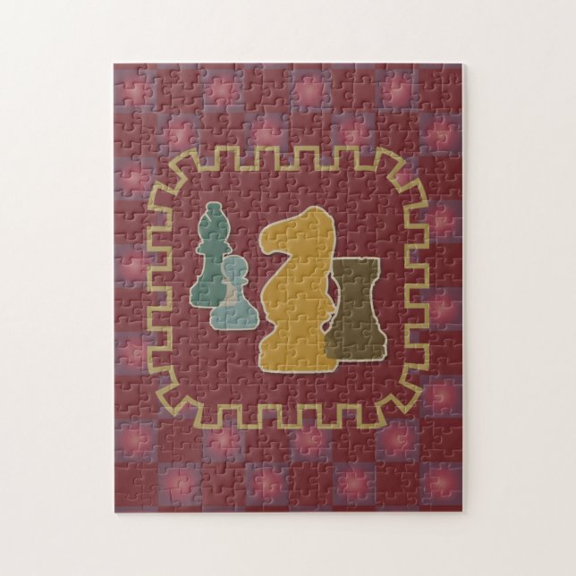 Chess Pieces Red Puzzle (Vertical)