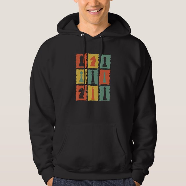 Chess Pieces Retro Graphic Chess  Chess Hoodie (Front)