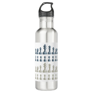 Chess Pieces Set 8 Bit Pixel Video Game Art Icons Stainless Steel Water Bottle