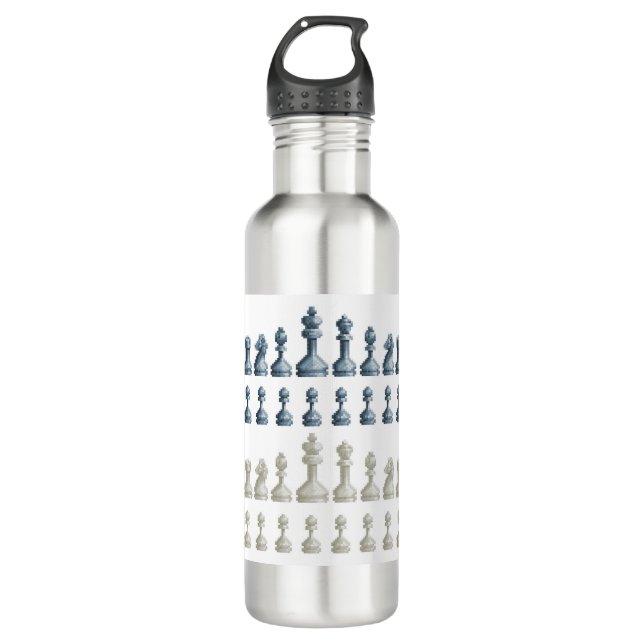 Chess Pieces Set 8 Bit Pixel Video Game Art Icons Stainless Steel Water Bottle (Front)