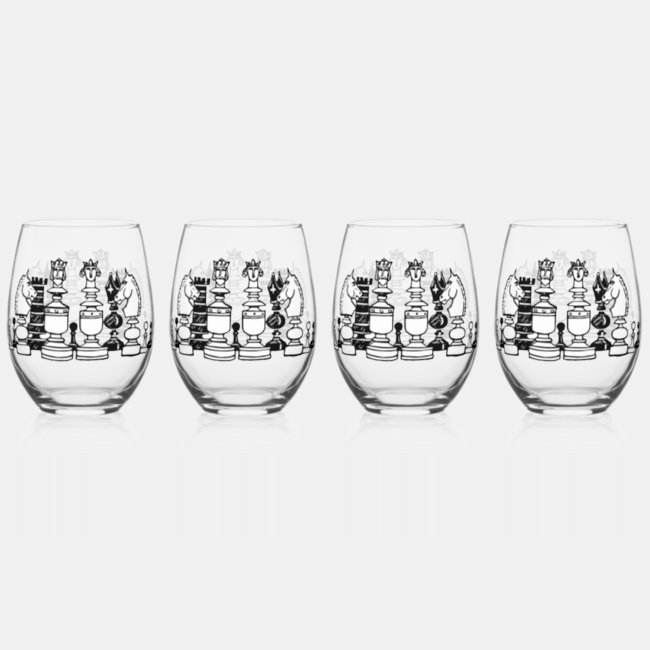 Chess Pieces Set of Wine Glasses