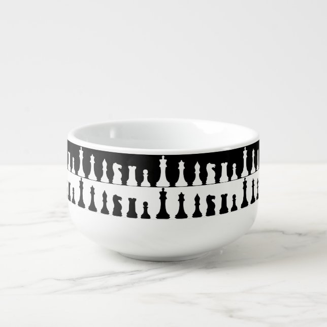 Chess Pieces Silhouette Soup Mug (Front)